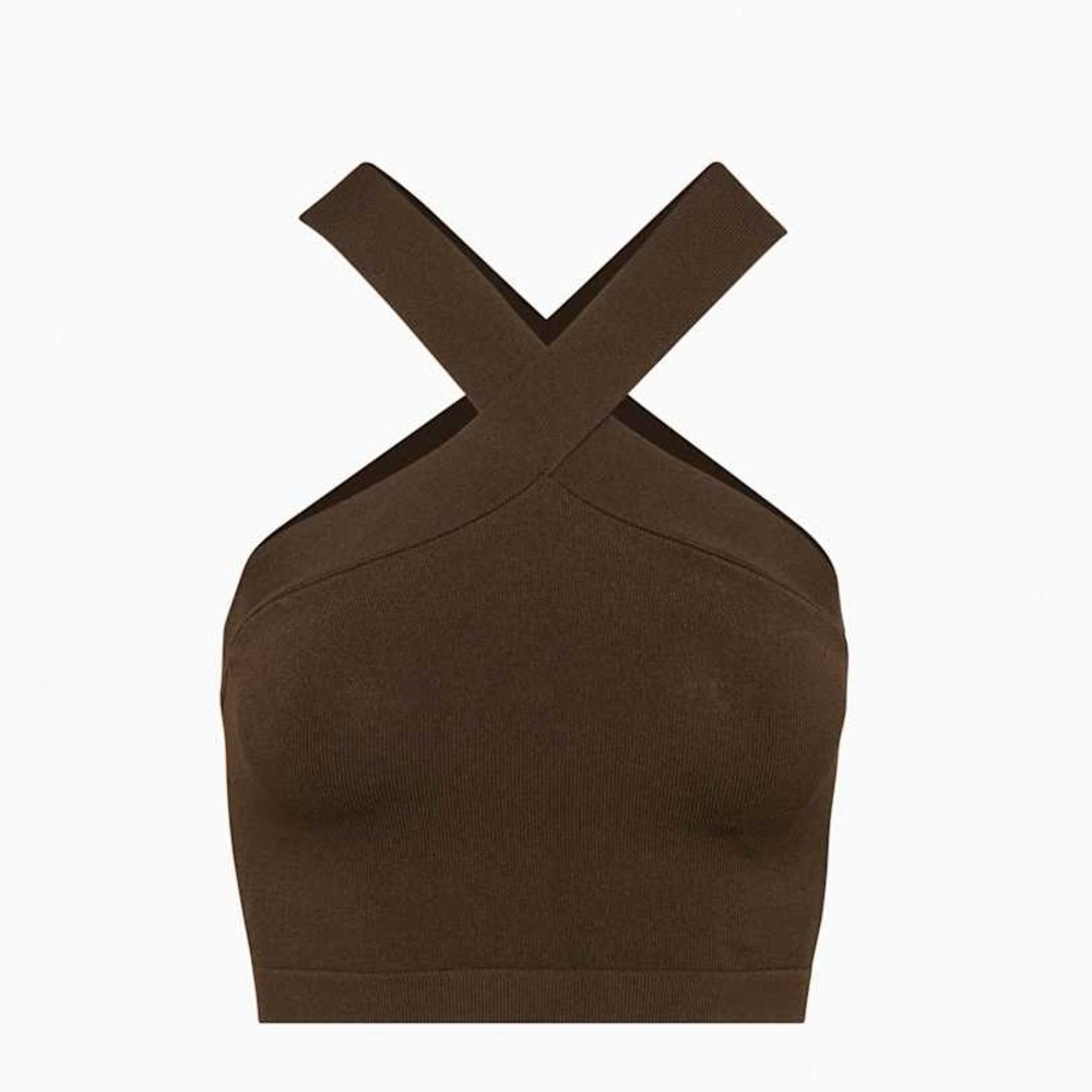 Babaton Sculpt Knit Criss Cross Cropped Tank – Mocha Brown – Size Large - Picture 3 of 10